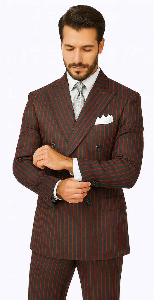 Black and Red Stripe Double Breasted Suit