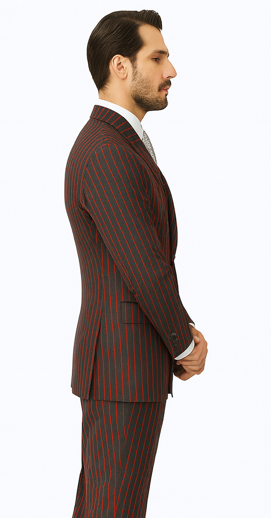 Black and Red Stripe Double Breasted Suit