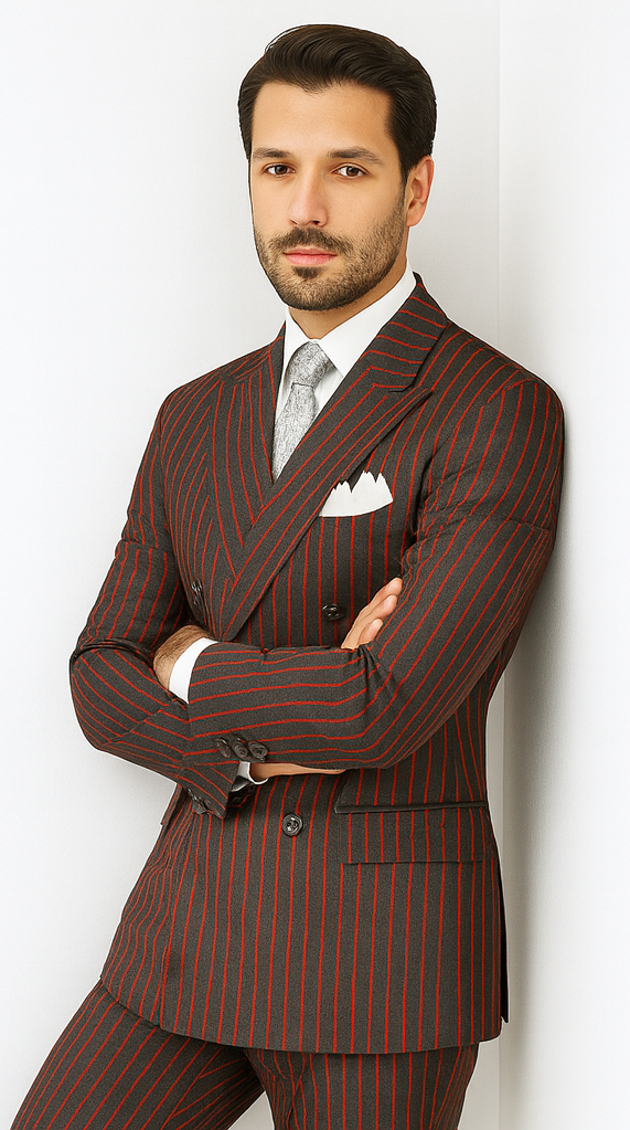 Black and Red Stripe Double Breasted Suit