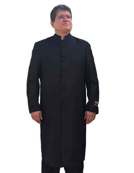 Black Buttons Closure Mandarian Collar Jacket