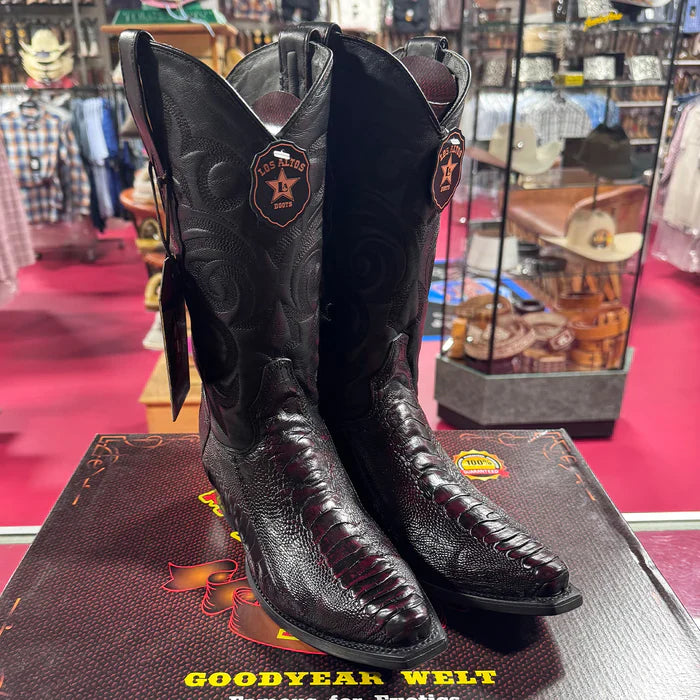 Black Cherry Ostrich Leg Cowboy Boots For Men