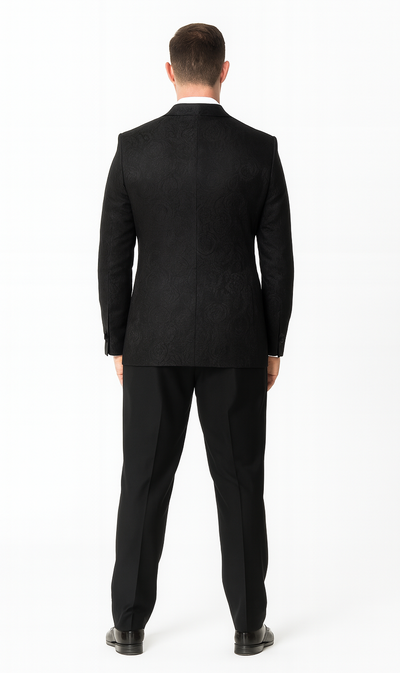 Black Floral Tuxedo Jacket with Shawl Lapel β Wedding & Prom
