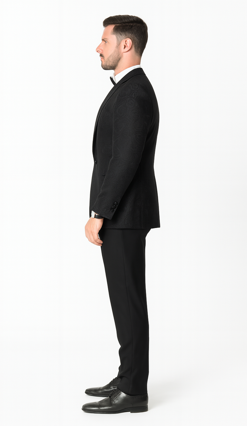 Black Floral Tuxedo Jacket with Shawl Lapel – Wedding & Prom