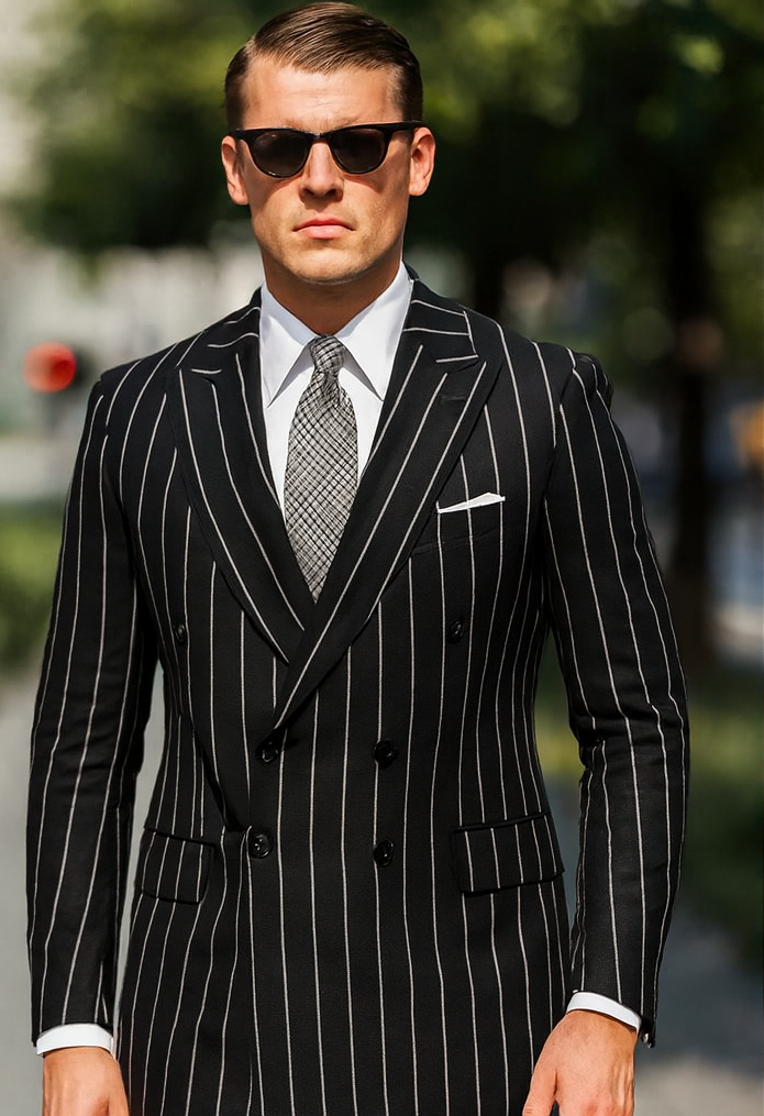 Black Pinstripe Gangster Suit 1920s Inspired