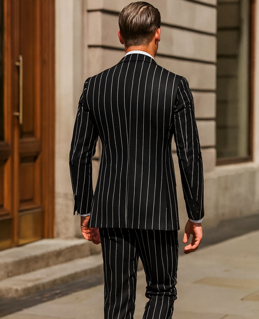 Black Pinstripe Gangster Suit 1920s Inspired