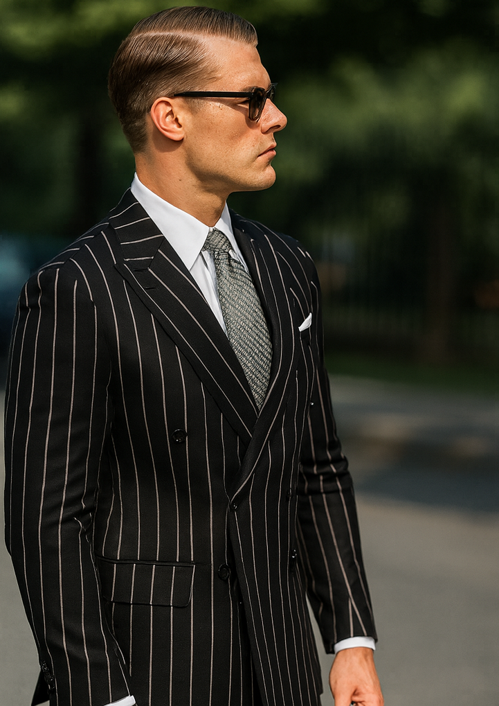 Black Pinstripe Gangster Suit 1920s Inspired