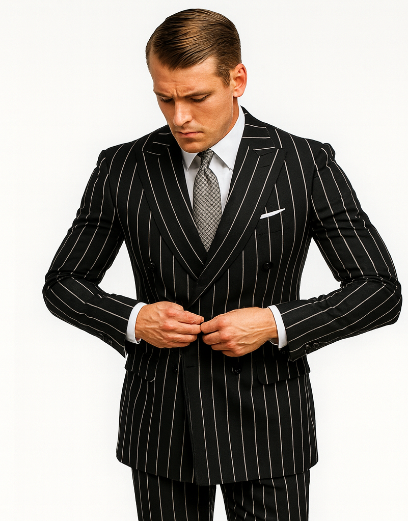 Black Pinstripe Gangster Suit 1920s Inspired