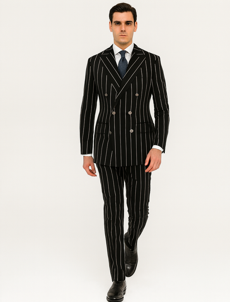 Black Pinstripe Double Breasted Gangster Suit