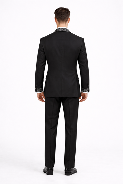 Men’s Black Rhinestone Sequin Lapel Prom Tuxedo – Elegant Party & Wedding Suit