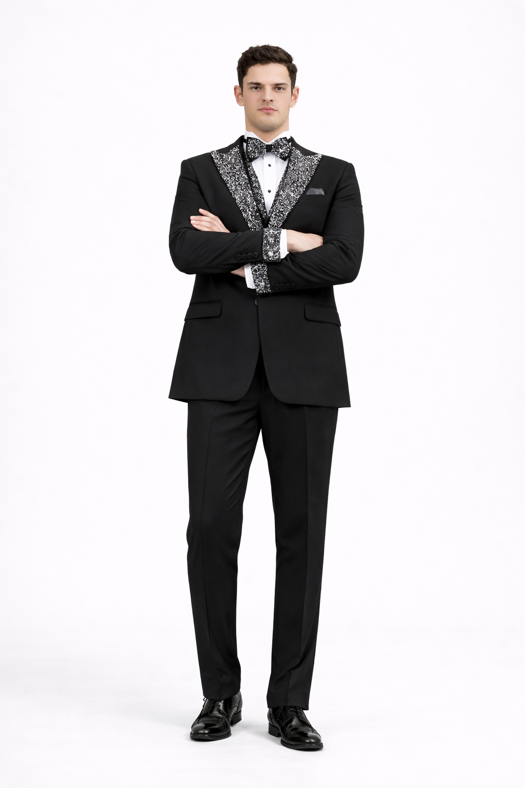 Men’s Black Rhinestone Sequin Lapel Prom Tuxedo – Elegant Party & Wedding Suit