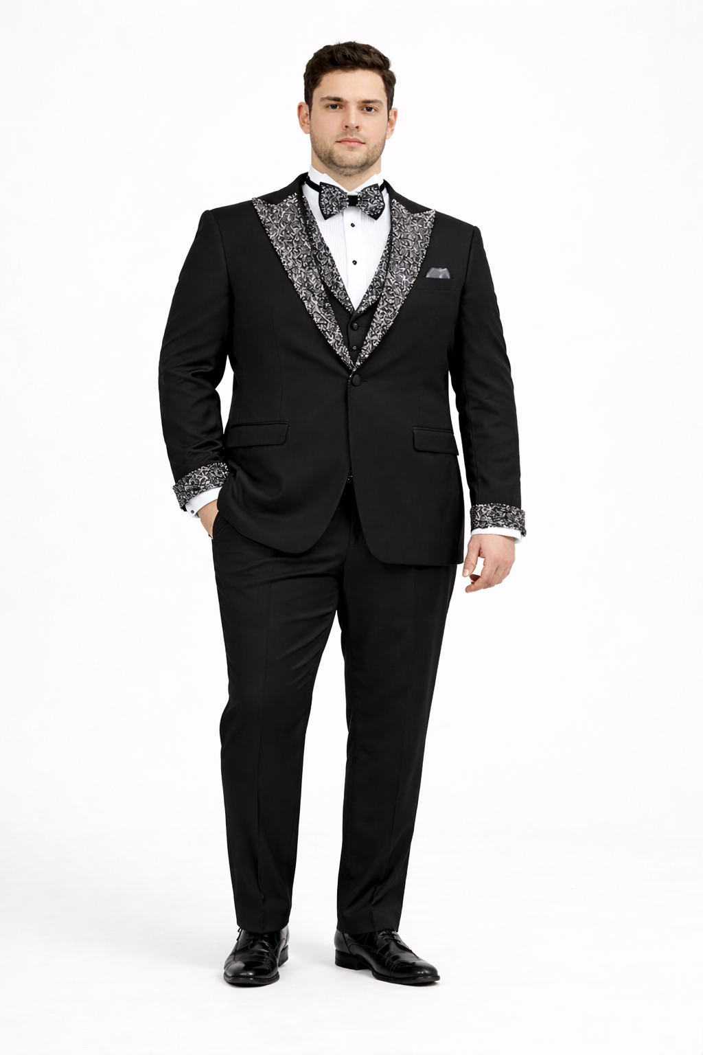 Men’s Black Rhinestone Sequin Lapel Prom Tuxedo – Elegant Party & Wedding Suit