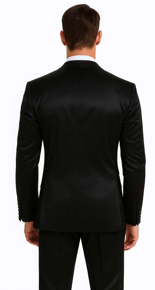 Black Satin 3 Piece Slim Fit Tazzio Men's Suit with Peak Lapel Jacket – Premium Formalwear