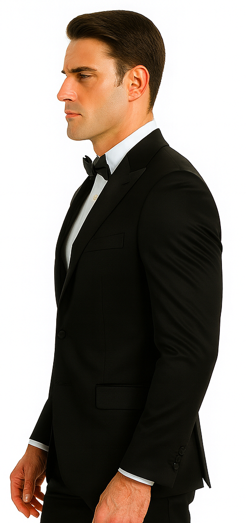 Black Satin 3 Piece Slim Fit Tazzio Men's Suit with Peak Lapel Jacket – Premium Formalwear