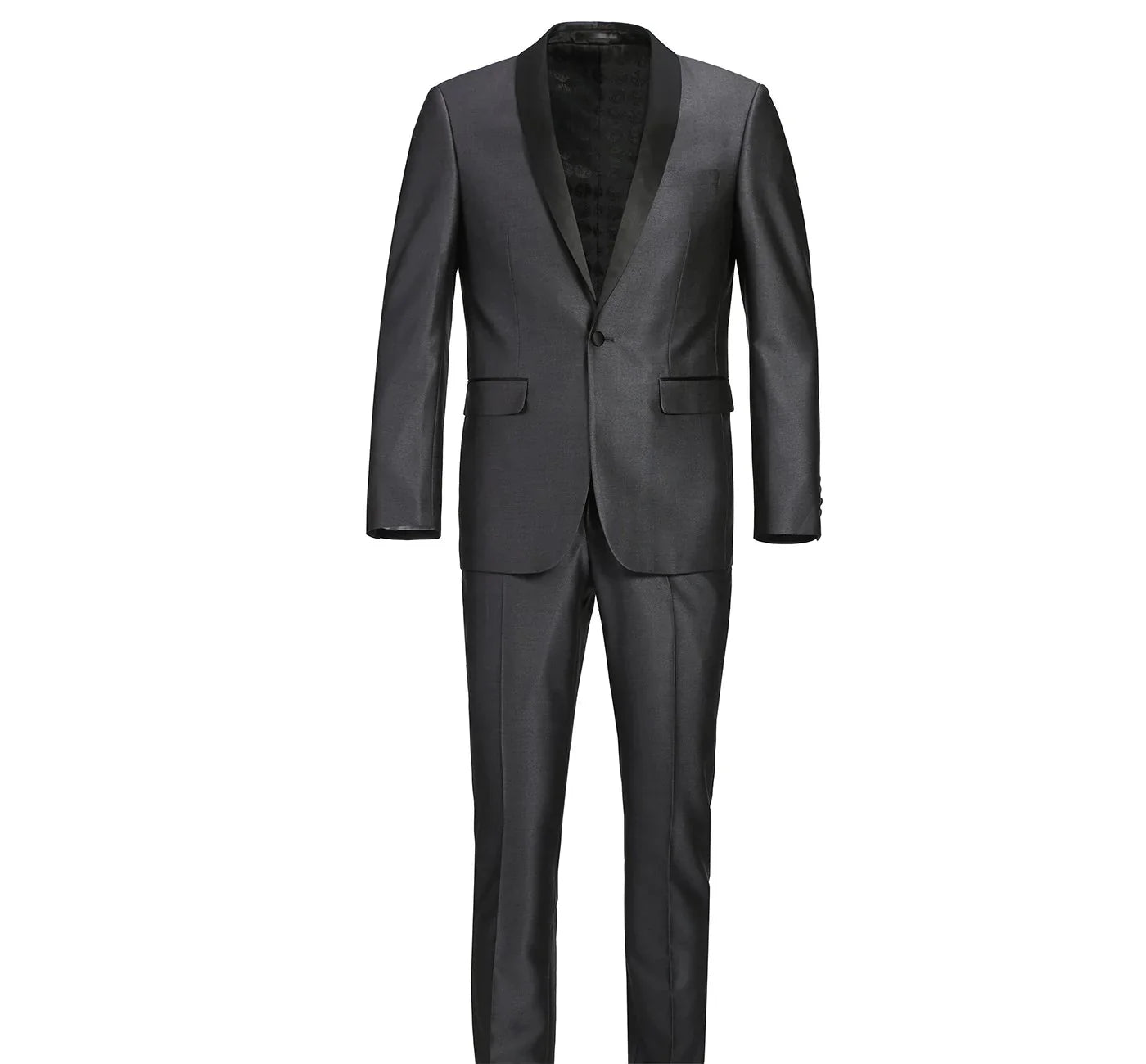 Men's Slim Black (Sharkskin) Fit 2-Piece Shawl Lapel Tuxedo Suit