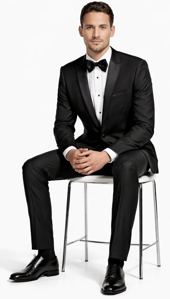 Black Slim Fit Tuxedo with Peak Framed Lapel – Wedding & Prom