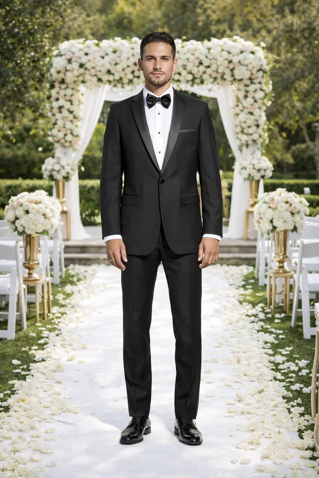 Black Slim Fit Tuxedo with Peak Framed Lapel – Wedding & Prom