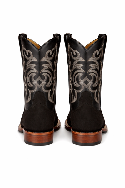 Black Suede Square Toe Western Boots