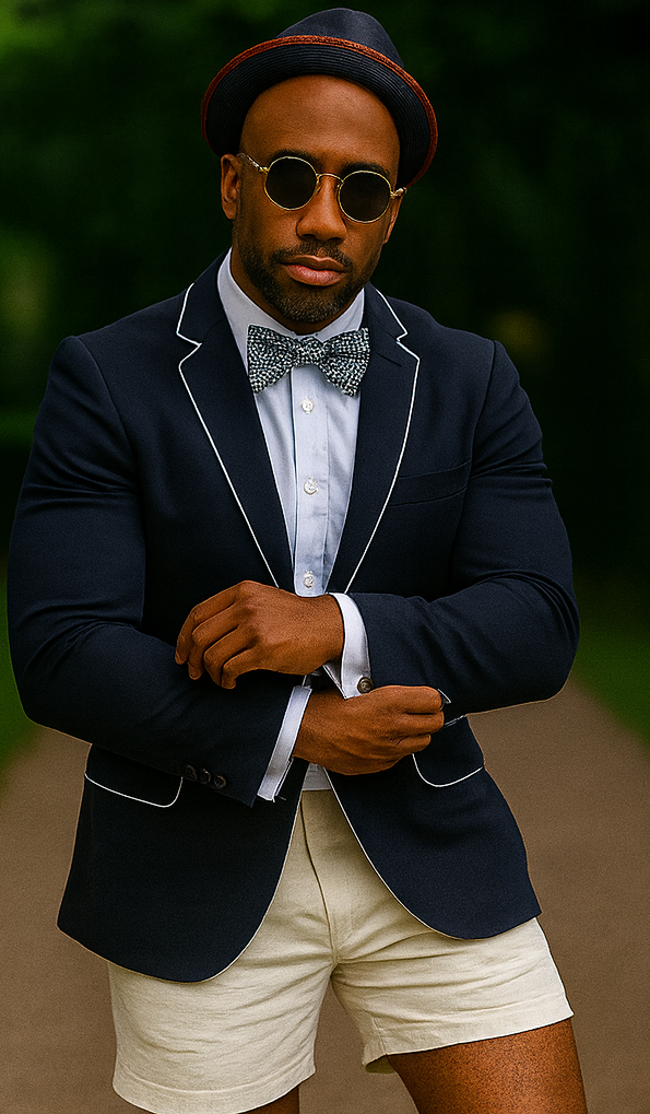 Black Tuxedo With White Trim With White Shorts