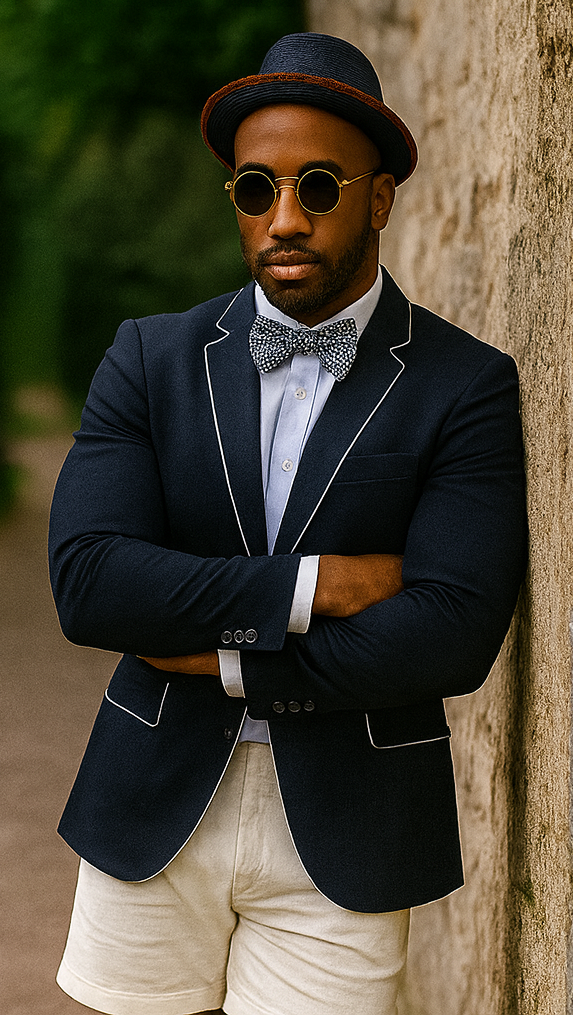Black Tuxedo With White Trim With White Shorts