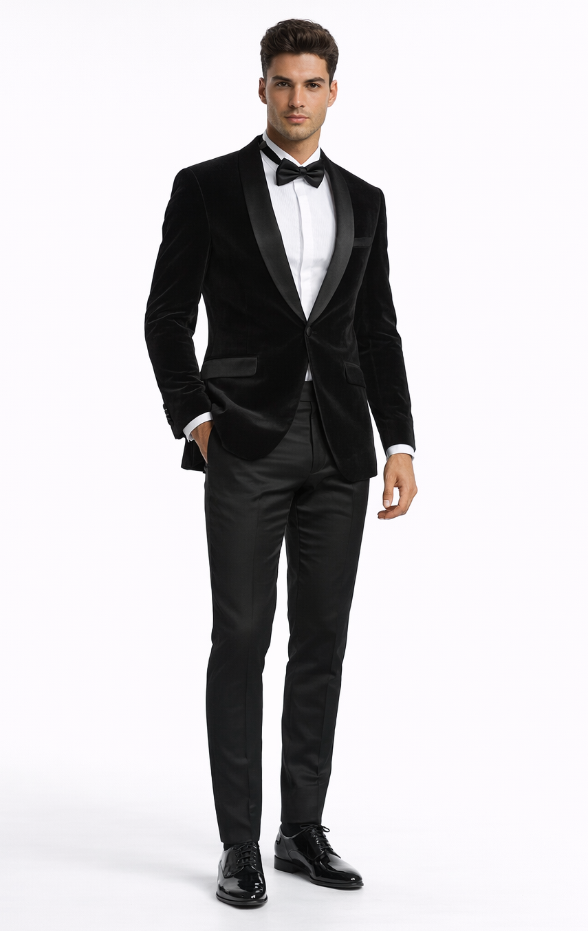 Black Velvet Tuxedo Jacket with Shawl Lapel – Slim Fit