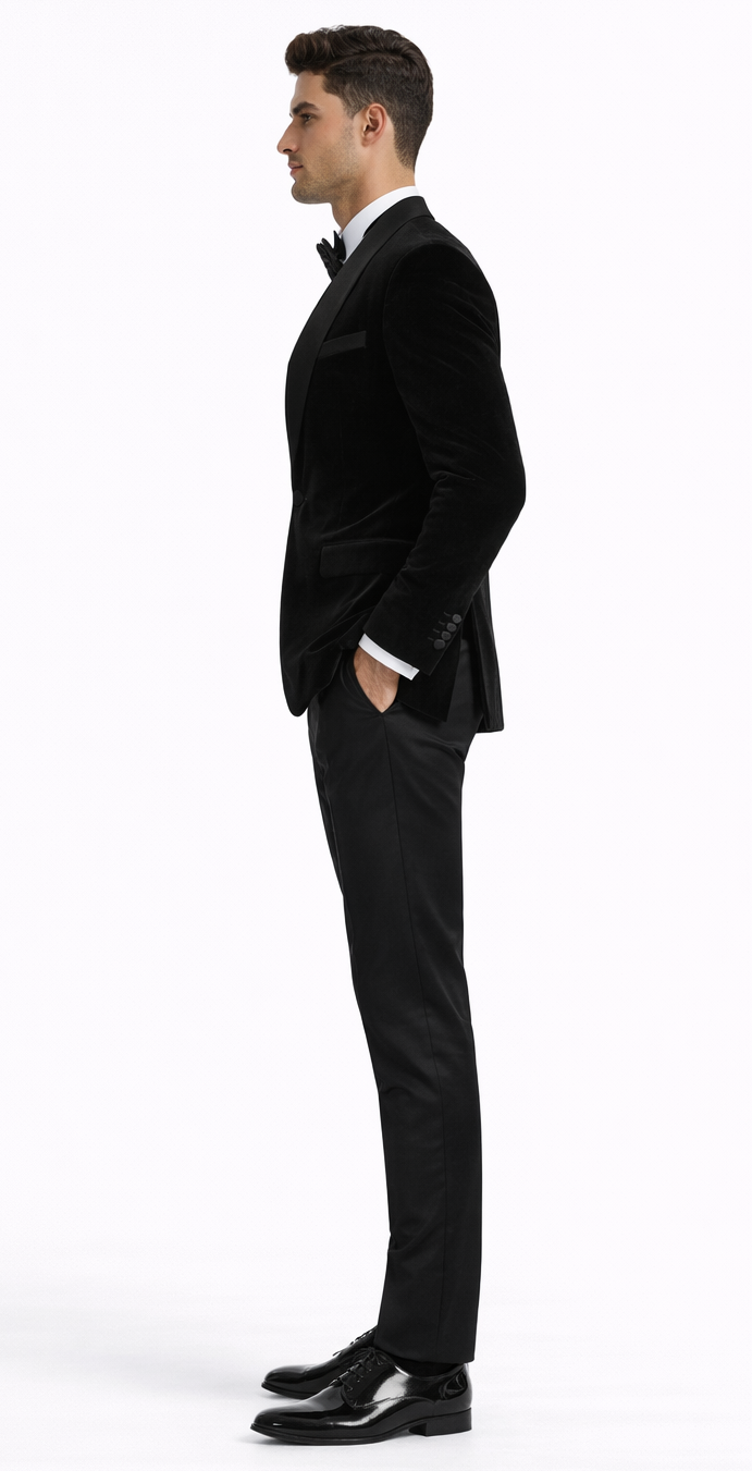 Black Velvet Tuxedo Jacket with Shawl Lapel β Slim Fit