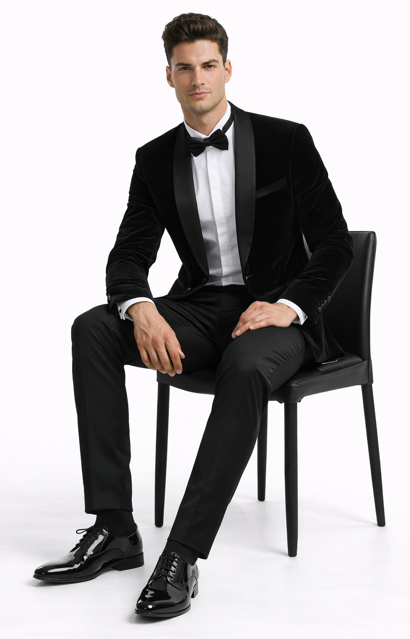 Black Velvet Tuxedo Jacket with Shawl Lapel β Slim Fit