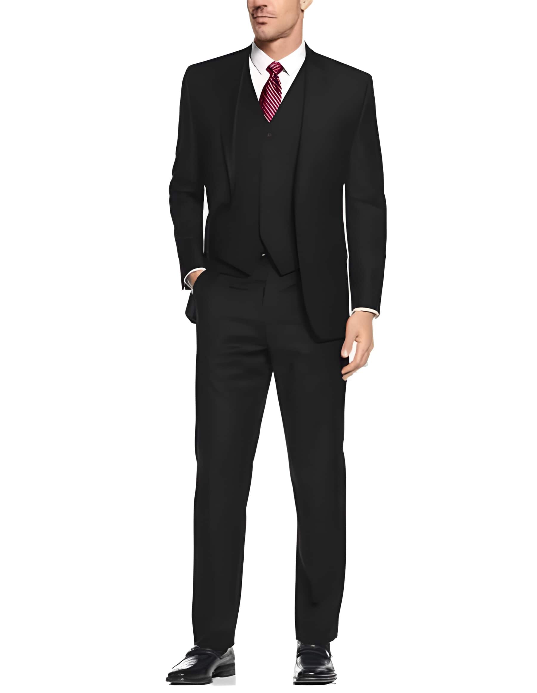 Black Wedding / Prom Suit Slim Skinny European Fit Vested 3 ~ Three Piece Suit