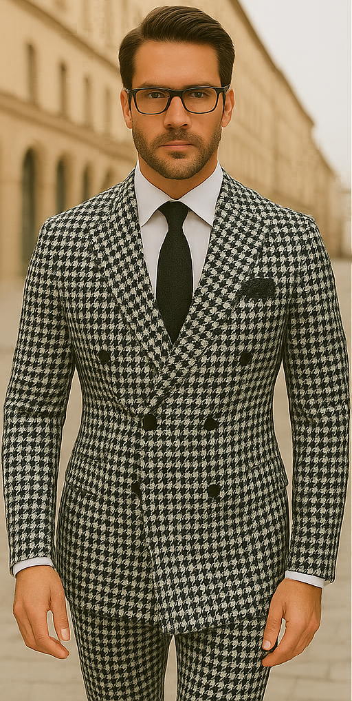 Italian Houndstooth Double Breasted Wool Suit