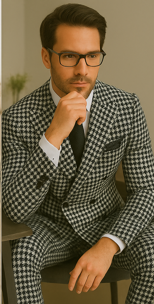 Italian Houndstooth Double Breasted Wool Suit