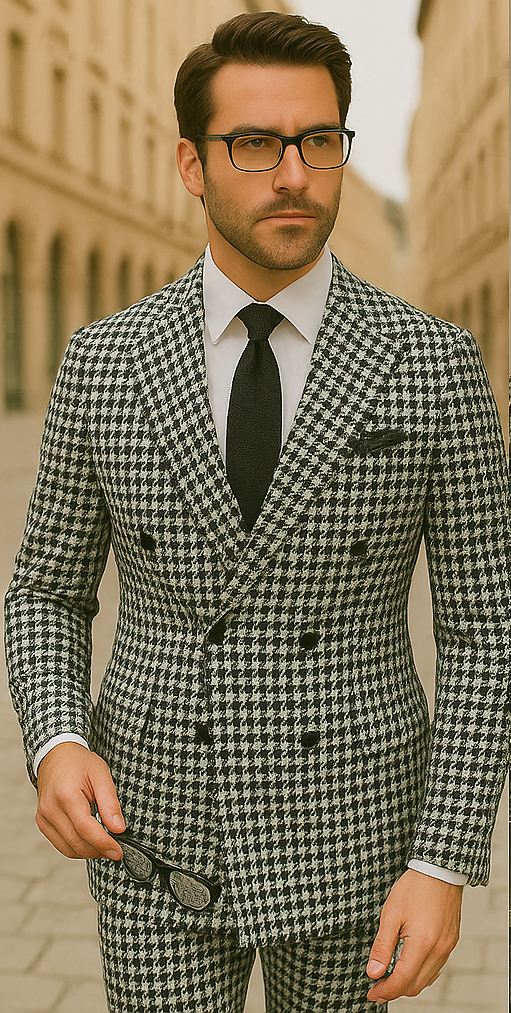 Italian Houndstooth Double Breasted Wool Suit