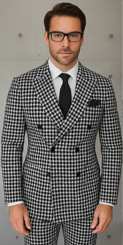 Italian Houndstooth Double Breasted Wool Suit