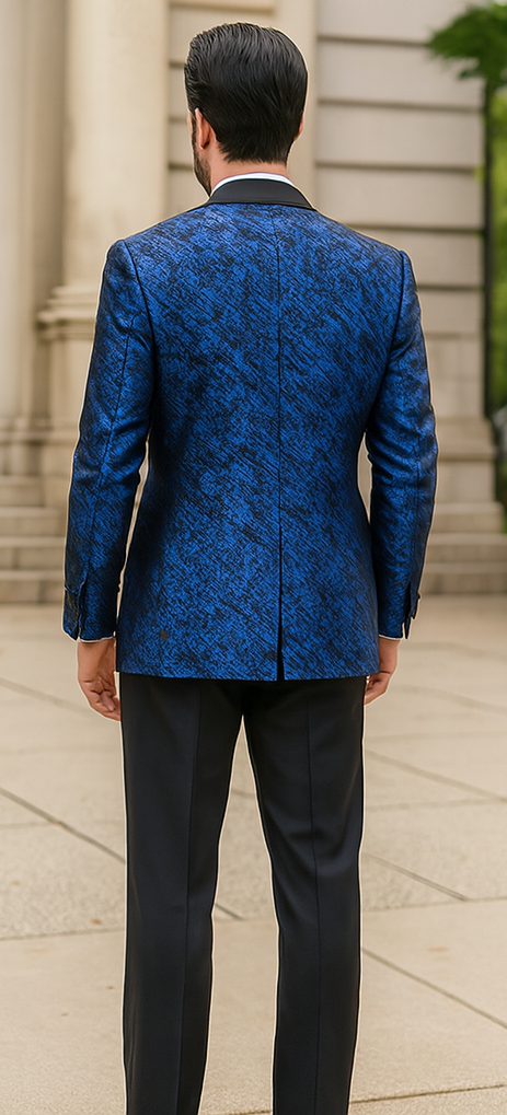 Blue Double Breasted Pattern Satin Jacket