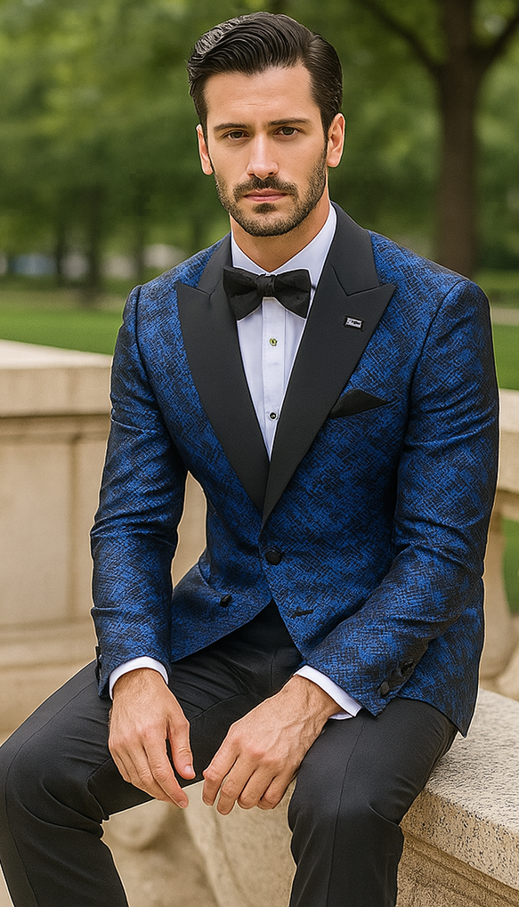 Blue Double Breasted Pattern Satin Jacket