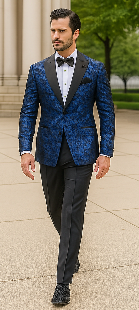 Blue Double Breasted Pattern Satin Jacket