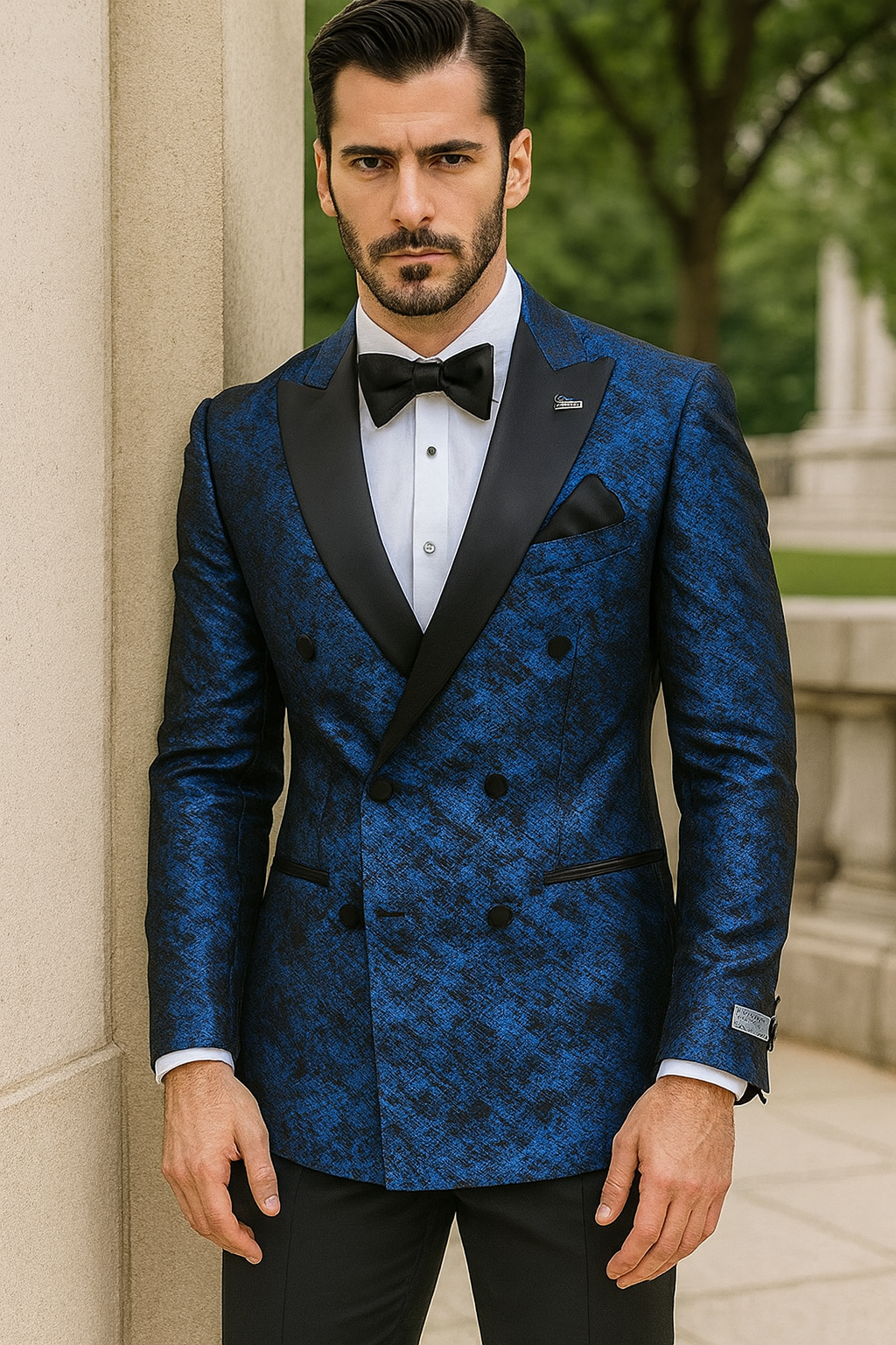 Blue Double Breasted Pattern Satin Jacket