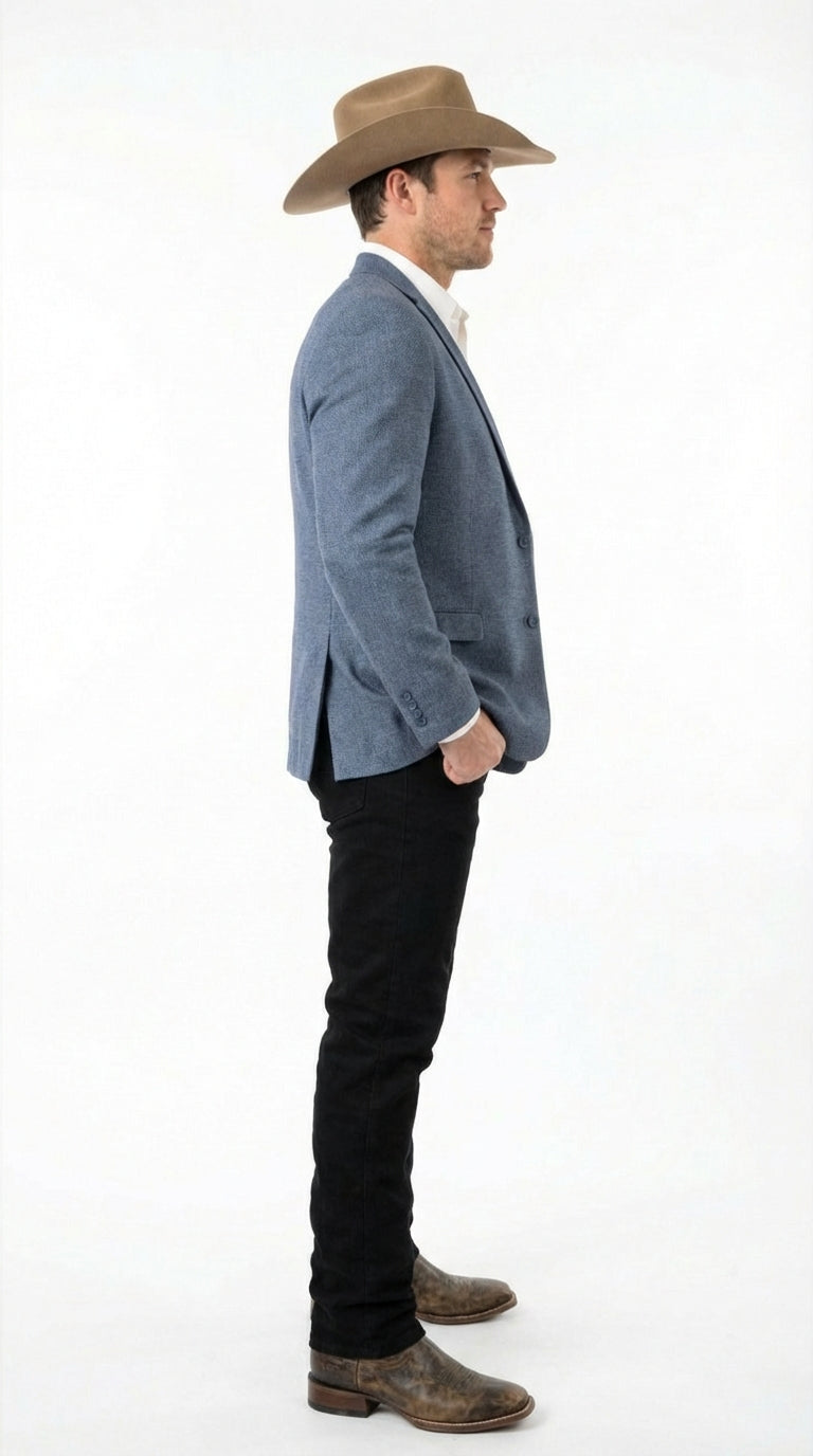 Men’s Blue Textured Cowboy Blazer – Western Style Sport Coat for Ranch Wedding, Business and Country Events