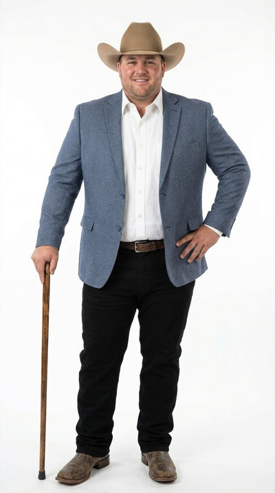 Menβs Blue Textured Cowboy Blazer β Western Style Sport Coat for Ranch Wedding, Business and Country Events