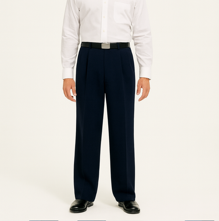 Blue Wide Leg Dress Pants Pleated baggy dress trousers unhemmed unfinished bottom - Cheap Priced Dress Slacks For Men On Sale