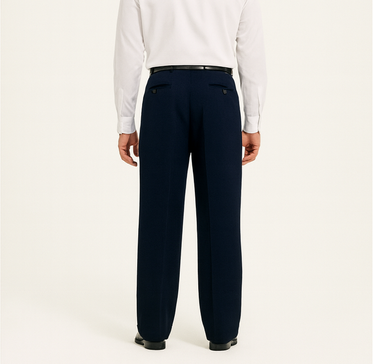 Blue Wide Leg Dress Pants Pleated baggy dress trousers unhemmed unfinished bottom - Cheap Priced Dress Slacks For Men On Sale