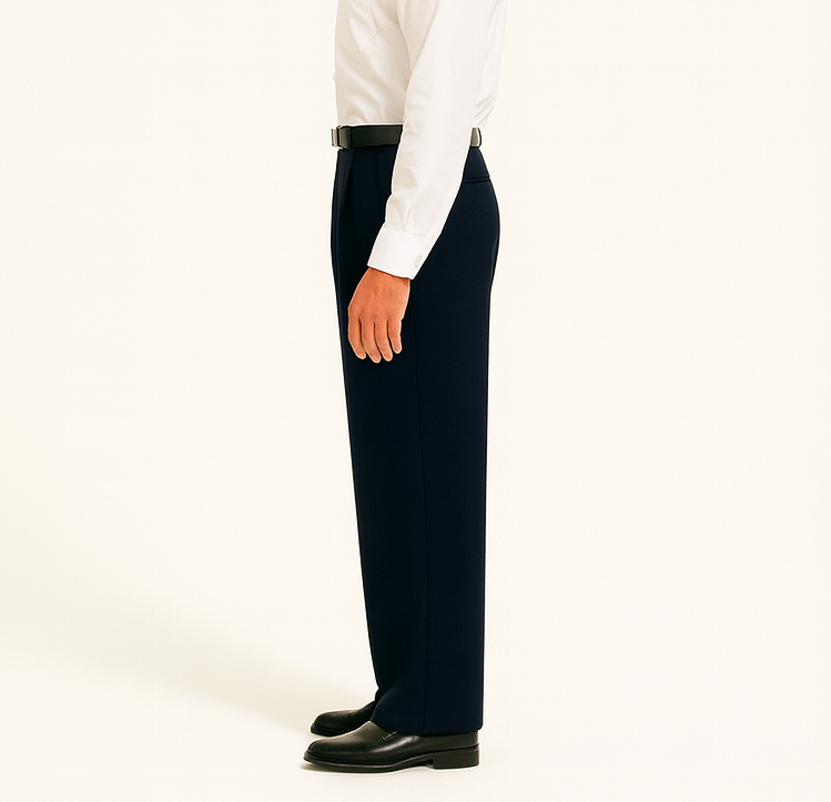 Blue Wide Leg Dress Pants Pleated baggy dress trousers unhemmed unfinished bottom - Cheap Priced Dress Slacks For Men On Sale