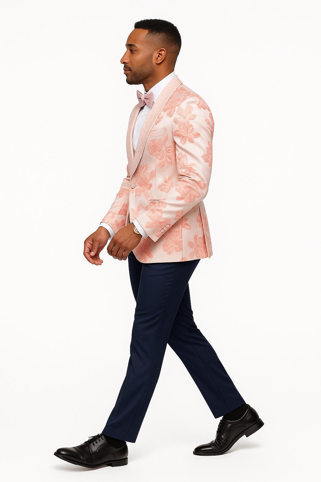 Mens Paisley Jeweled Shawl Prom Tuxedo in Blush Pink