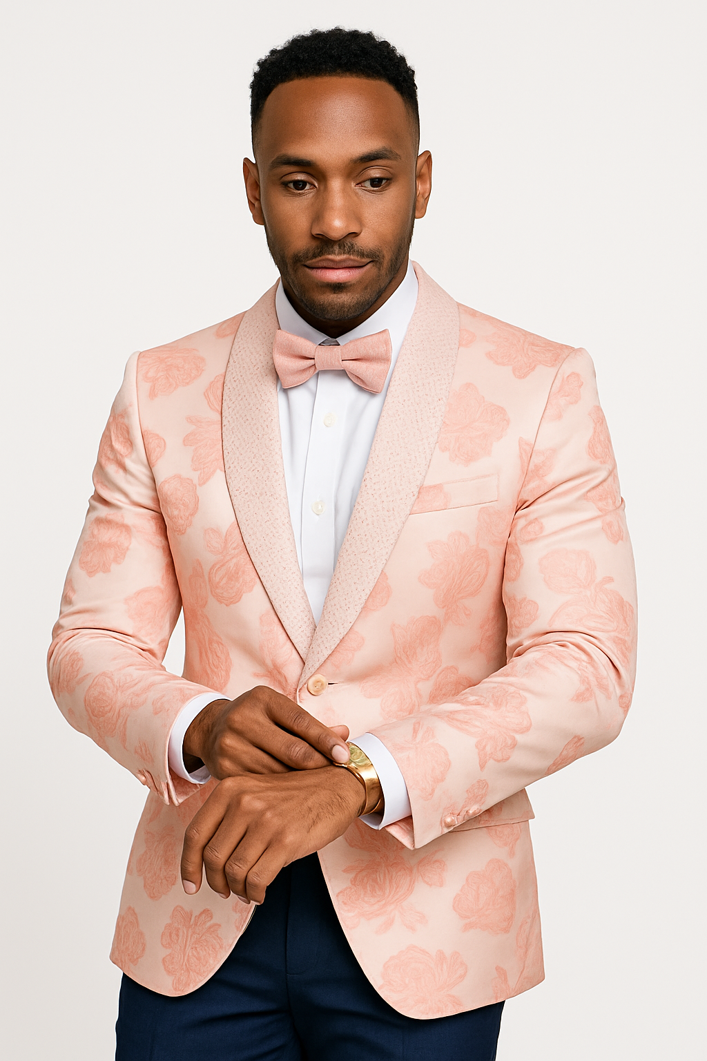 Mens Paisley Jeweled Shawl Prom Tuxedo in Blush Pink
