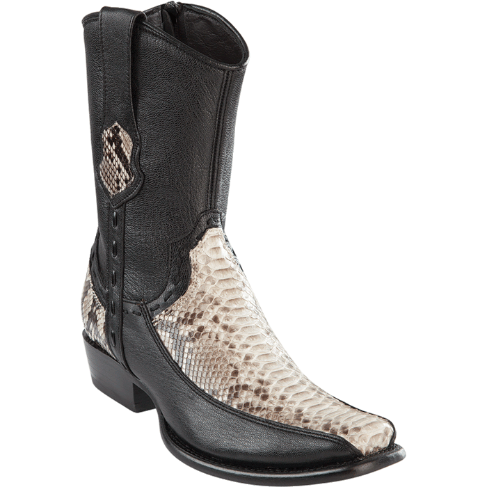 Men's Python Print Leather Square Toe Boots - Natural