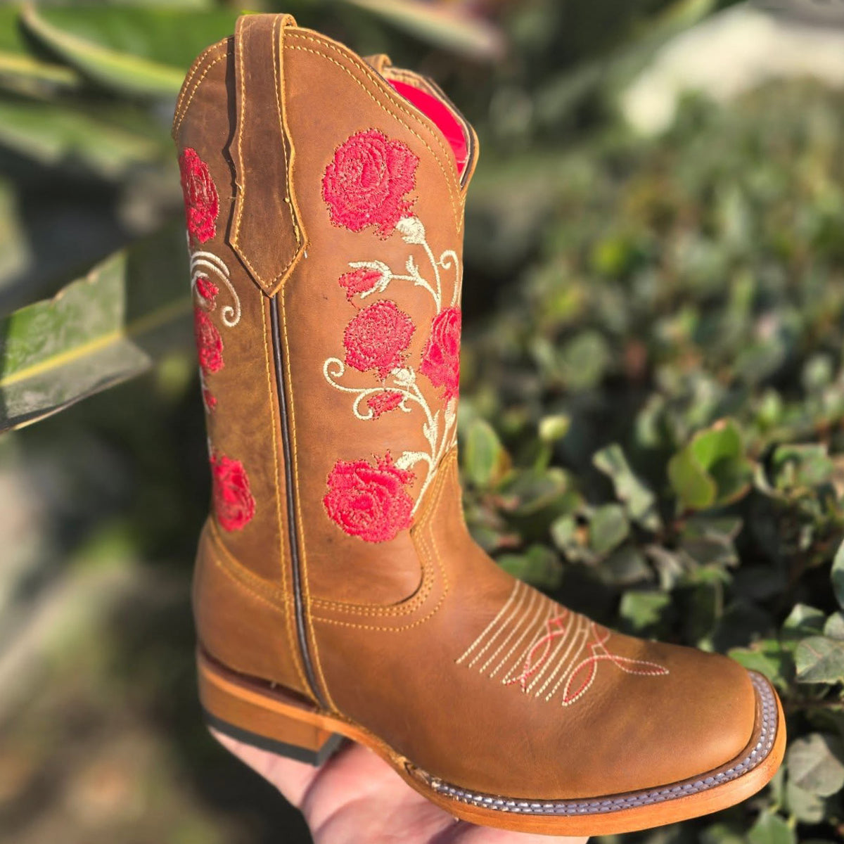 Red Rose Embroidered Cowboy Boots