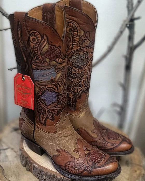 Botas Altas de Cuero Cincelado Mujer Oval