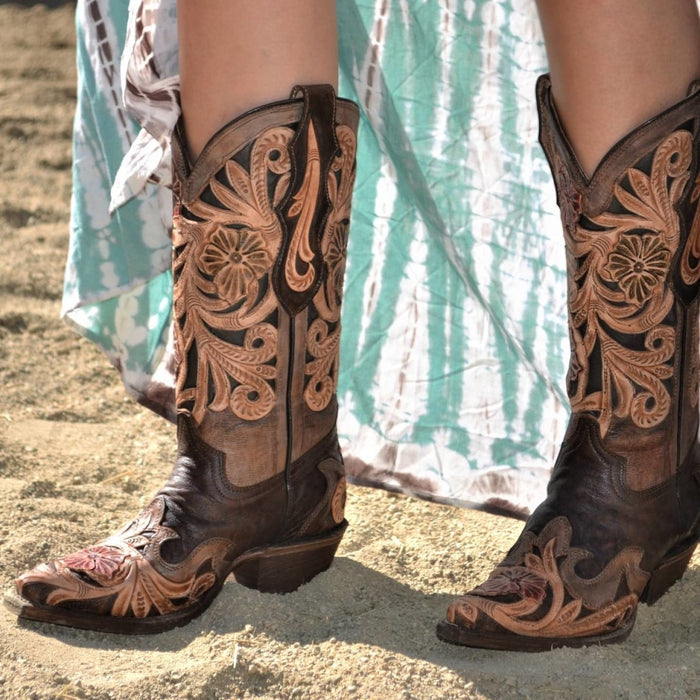 Botas Altas de Cuero Cincelado Mujer Snip Toe Quincy