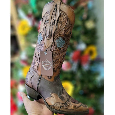 Botas Altas de Cuero Cincelado Mujer Snip Toe Quincy