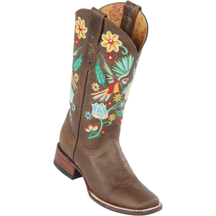 Botas de Cuero con Colibrí Bordado Café Mujer