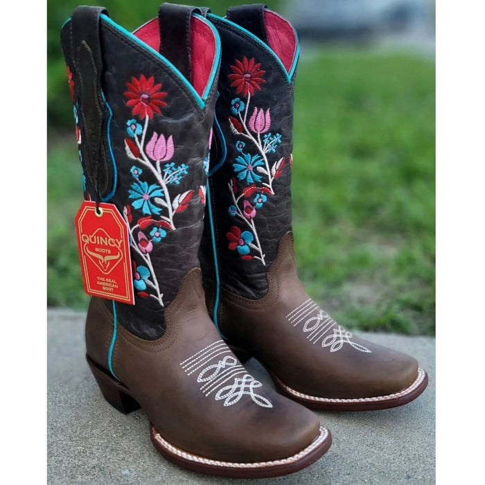 Botas de Cuero con Flores Horma Rodeo Mujer