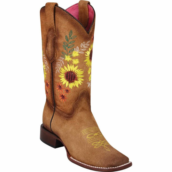 Botas Altas de Cuero con Flores Horma Rodeo Mujer
